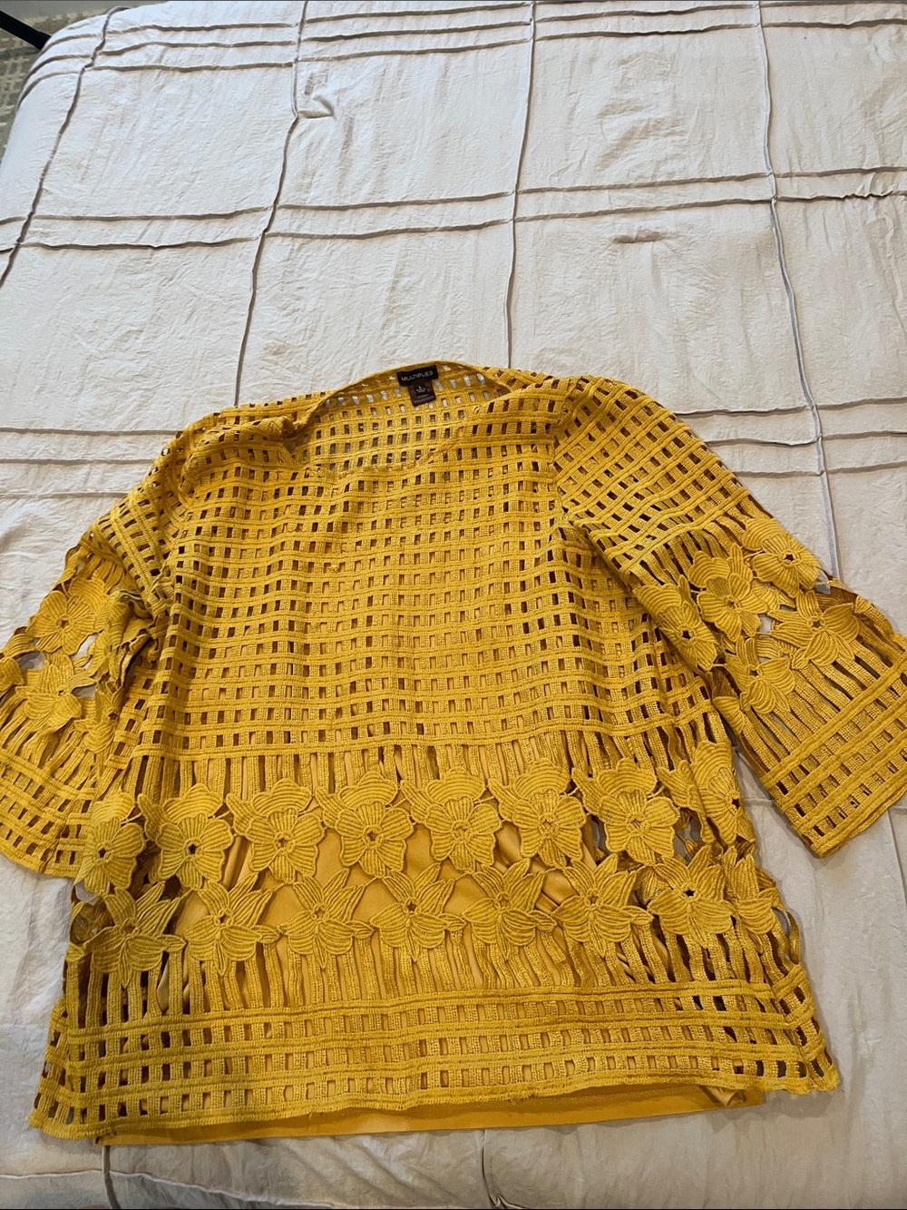 Multiples  Crochet Floral Lace Tunic Top in Mustard Yellow